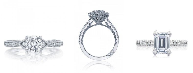 An engagement ring from the Sculpted Crescent, Petite Crescent, and Classic Crescent collections by TACORI