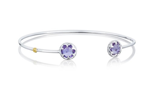 Sterling silver cuff with amethyst and a gold accent