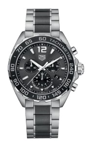 A TAG Heuer watch from the Formula 1 collection features a chronograph