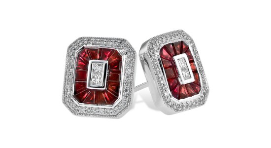Pair of ruby and diamond stud earrings