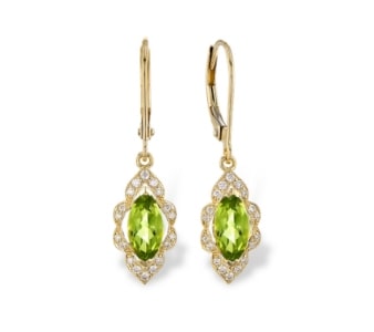 A pair of peridot drop earrings with lever backs