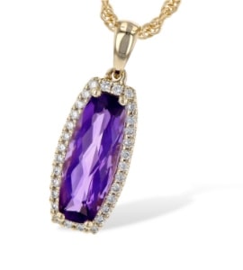 A emerald-cut amethyst pendant necklace with a Singapore chain from Allison-Kaufman.