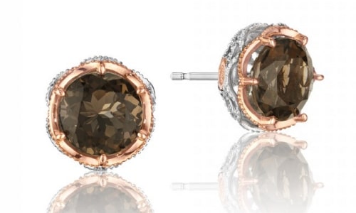 A pair of smoky quartz stud earrings from TACORI’s Crescent Crown collection.
