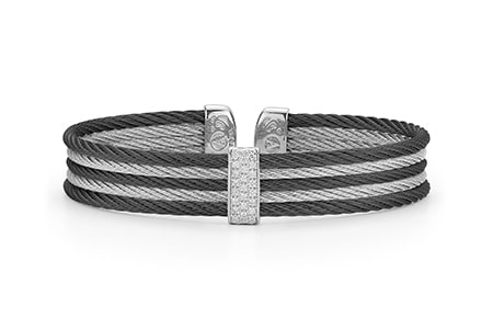 a black and silver cord bracelet with a pave diamond detail from Alor.