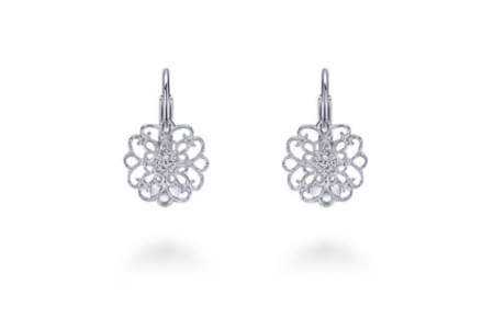 A pair of ornate Gabriel & Co. earrings, available at Hannoush Jewelers.